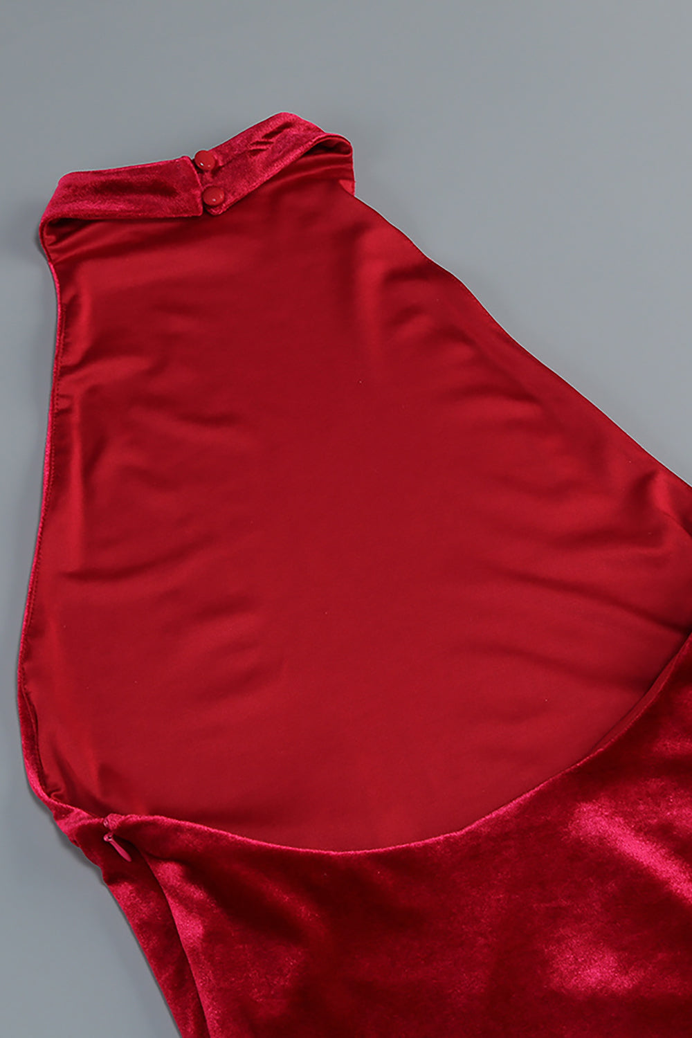 Halterneck Fringe Velvet Dress in Burgundy