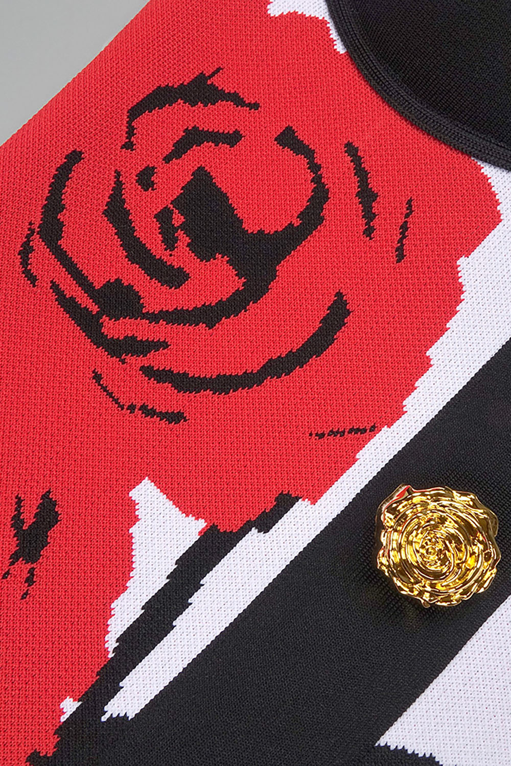 Halterneck Jacquard Knit Dress in Red Roses