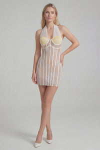 Halterneck Lace Mini Dress  in White