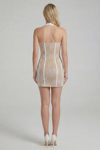 Halterneck Lace Mini Dress  in White