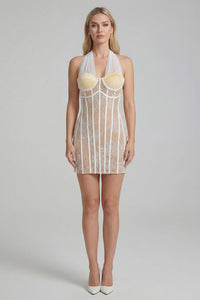 Halterneck Lace Mini Dress  in White