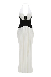 Halterneck White and Black Corset Maxi Dress