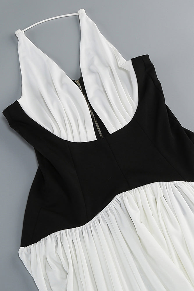 Halterneck White and Black Corset Maxi Dress