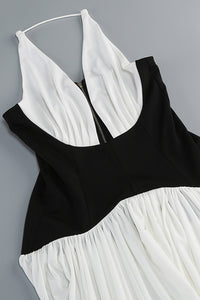Halterneck White and Black Corset Maxi Dress