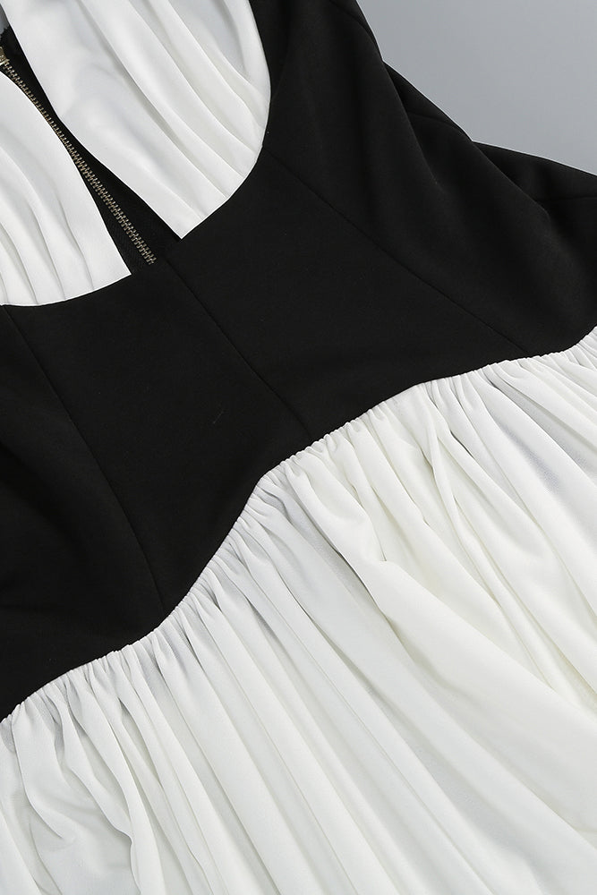 Halterneck White and Black Corset Maxi Dress