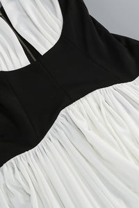 Halterneck White and Black Corset Maxi Dress