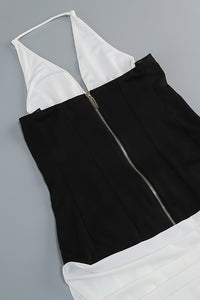 Halterneck White and Black Corset Maxi Dress