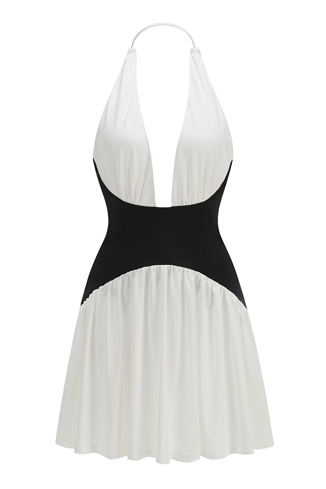 Halterneck White and Black Corset Mini Dress