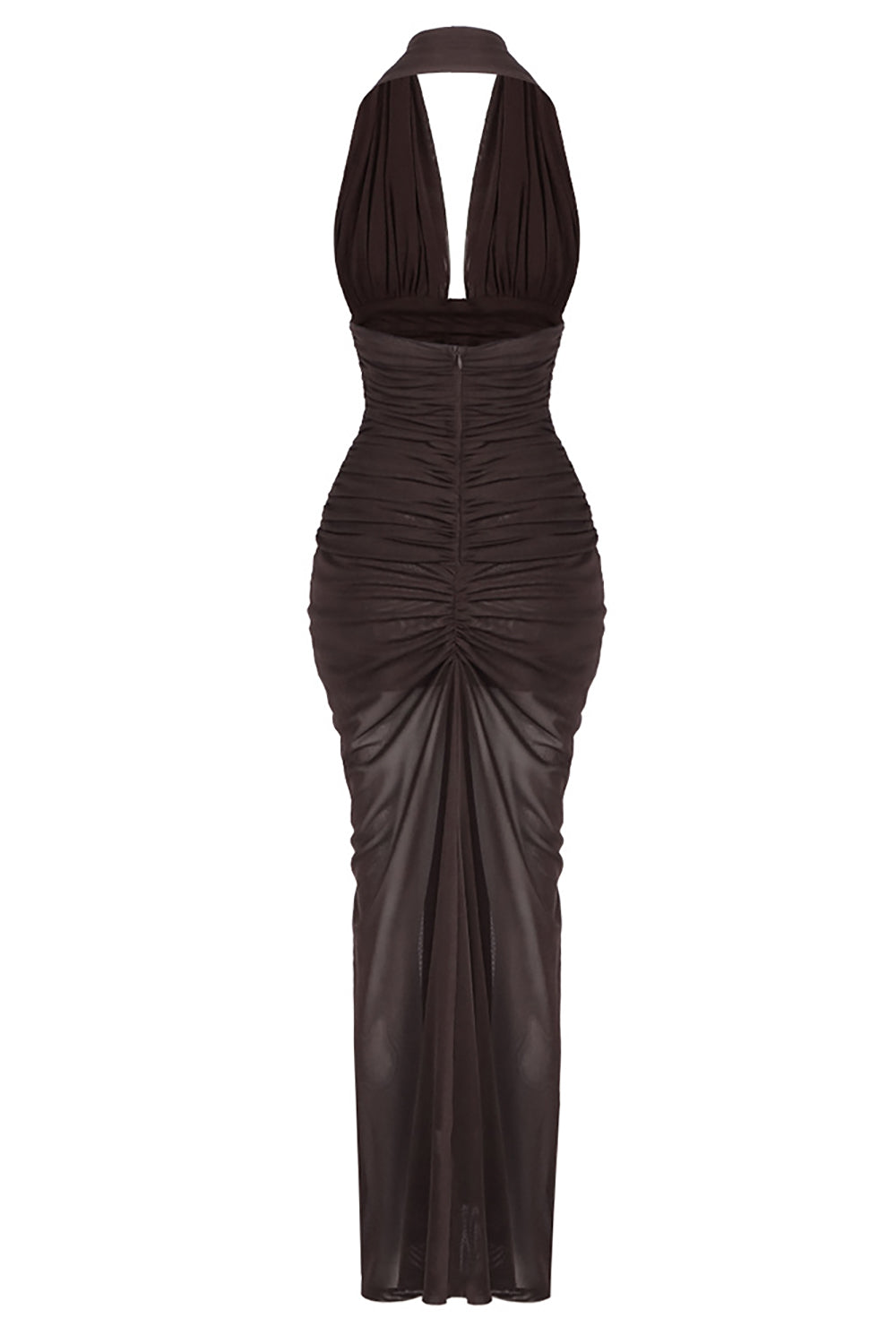 Halterneck Backless Ruched Maxi Dress in Brown CHICIDA Halterneck Backless Ruched Maxi Dress in Brown CHICIDA