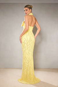 Halterneck Bowknot Beaded Gown