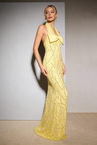 Halterneck Bowknot Beaded Gown