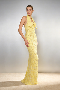 Halterneck Bowknot Beaded Gown