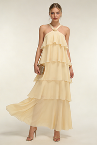 Halterneck Corsage Tiered Detail Maxi Dress
