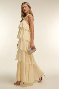 Halterneck Corsage Tiered Detail Maxi Dress