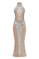 Halterneck Sequin Crystal Embellished Gown