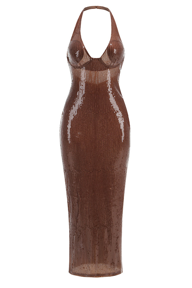 Halterneck Sequined Gown