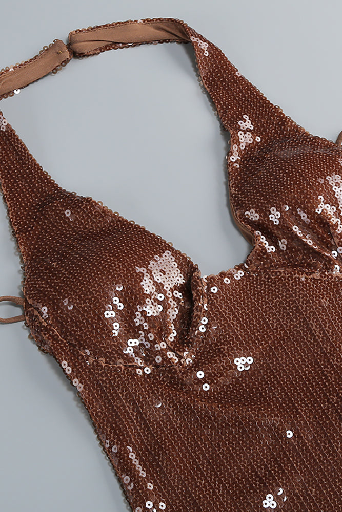 Halterneck Sequined Gown