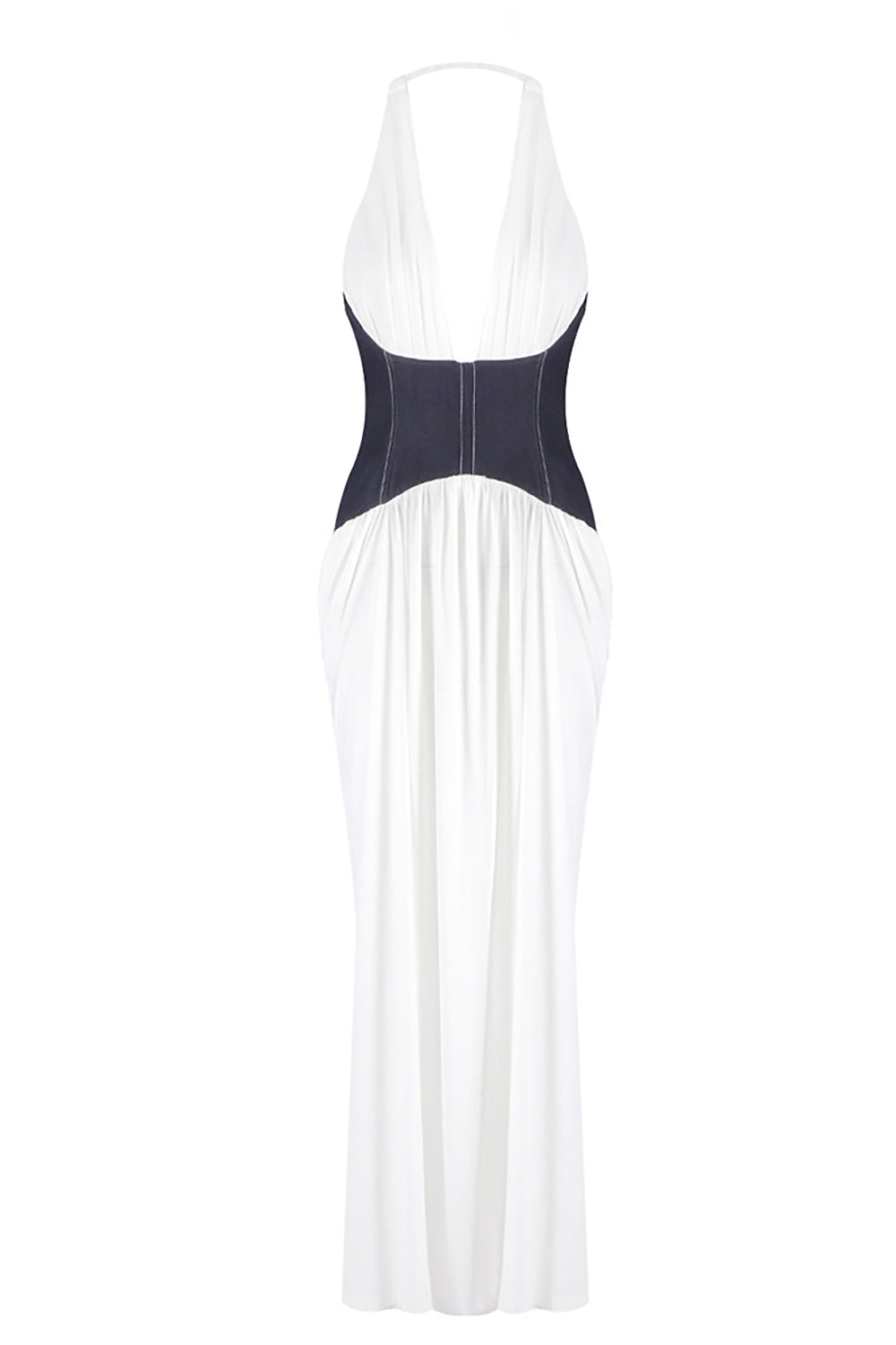 Halterneck White and Black Corset Maxi Dress