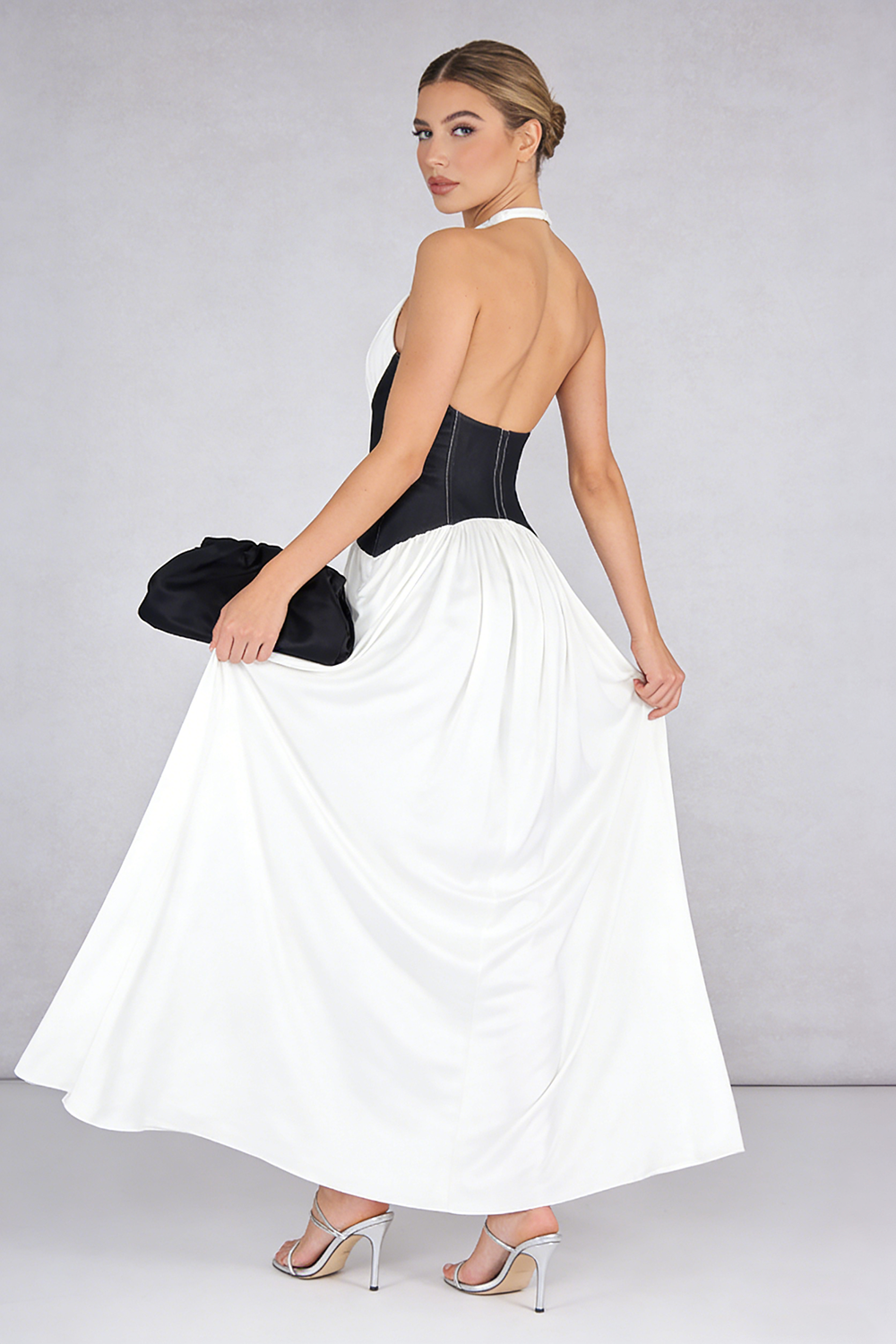 Halterneck White and Black Corset Maxi Dress CHICIDA Halterneck White and Black Corset Maxi Dress CHICIDA