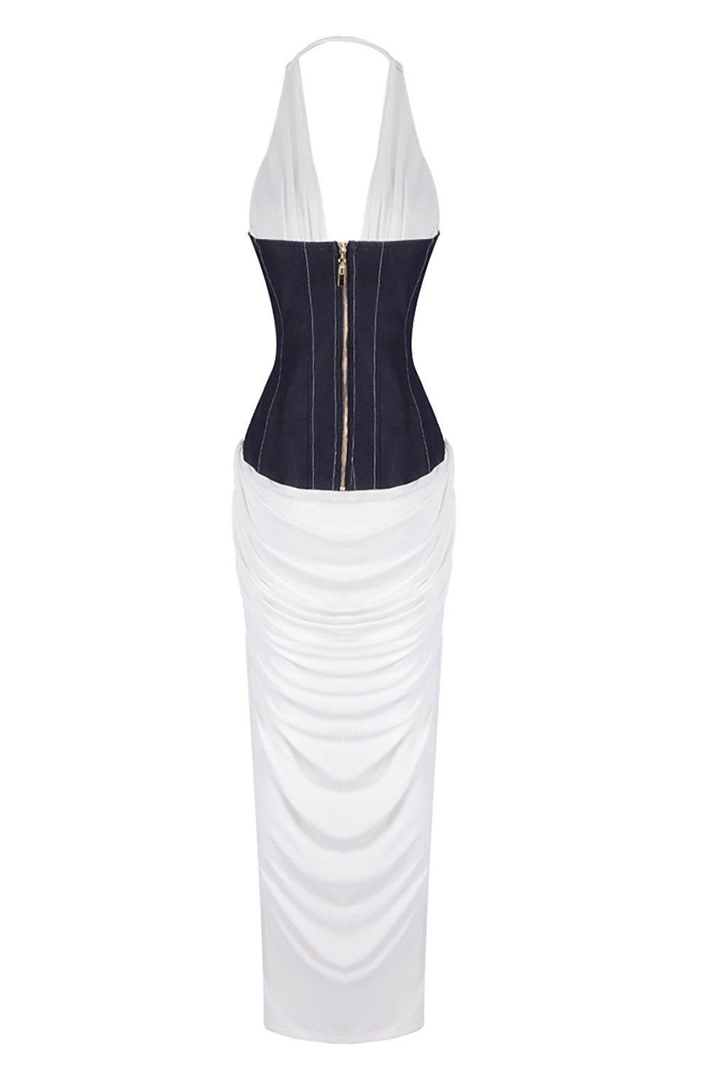 Halterneck White and Black Corset Maxi Dress