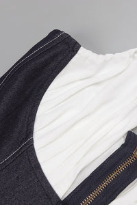 Halterneck White and Black Corset Maxi Dress