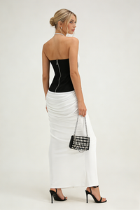 Halter Contrasted Bustier Drappy Gown