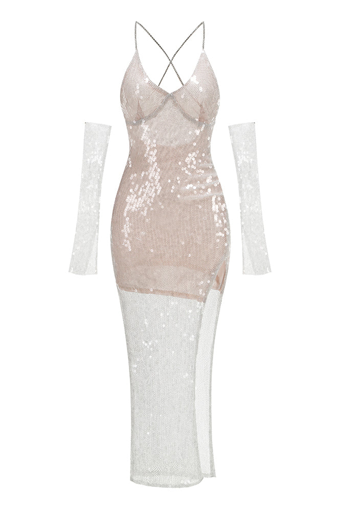 Handmade Sequin Chain Semi Sheer Dress