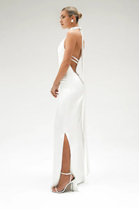 Hanging Neck Backless Pearl Strappy Bridal Dress