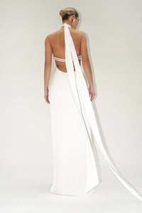 Hanging Neck Backless Pearl Strappy Bridal Dress