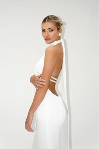 Hanging Neck Backless Pearl Strappy Bridal Dress