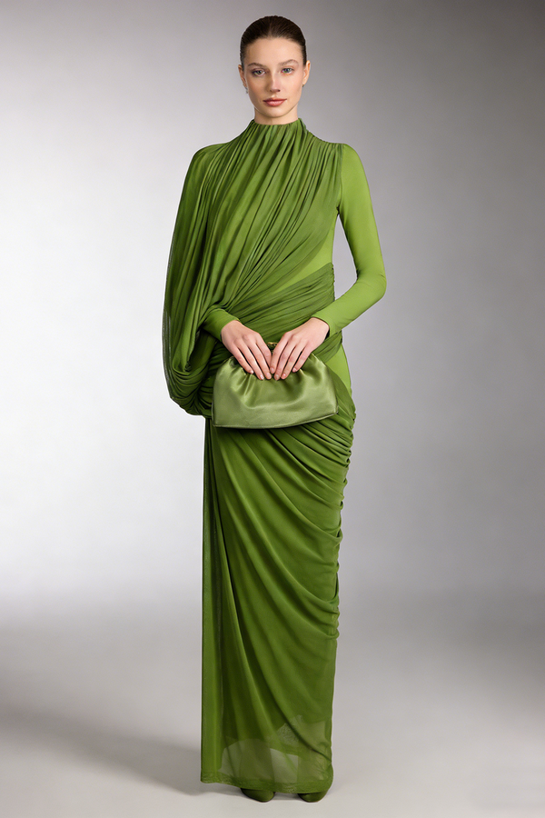 High Neck Asymmetrical Draped Gown