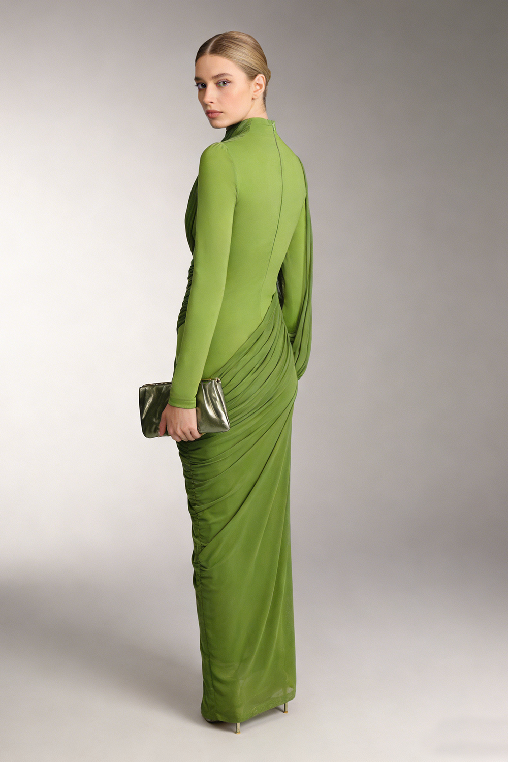 High Neck Asymmetrical Draped Gown