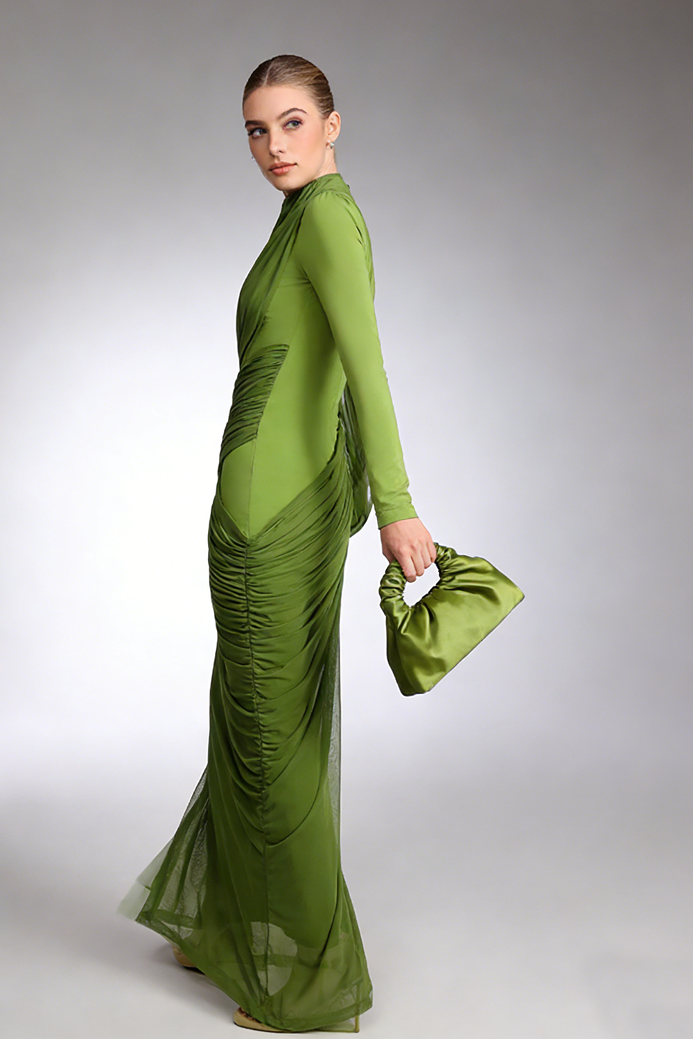 High Neck Asymmetrical Draped Gown