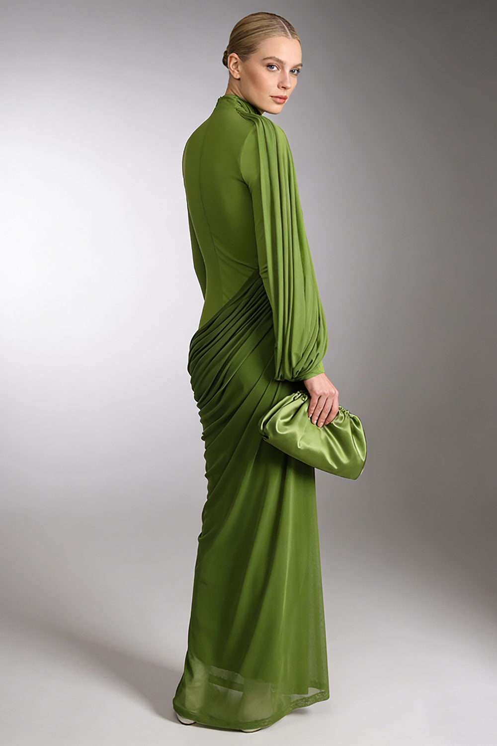 High Neck Asymmetrical Draped Gown