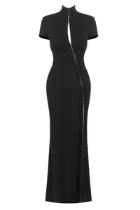 High Thigh Slit Keyhole Maxi Dress in Black