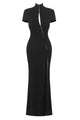 High Thigh Slit Keyhole Maxi Dress in Black