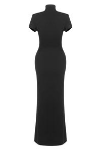 High Thigh Slit Keyhole Maxi Dress in Black
