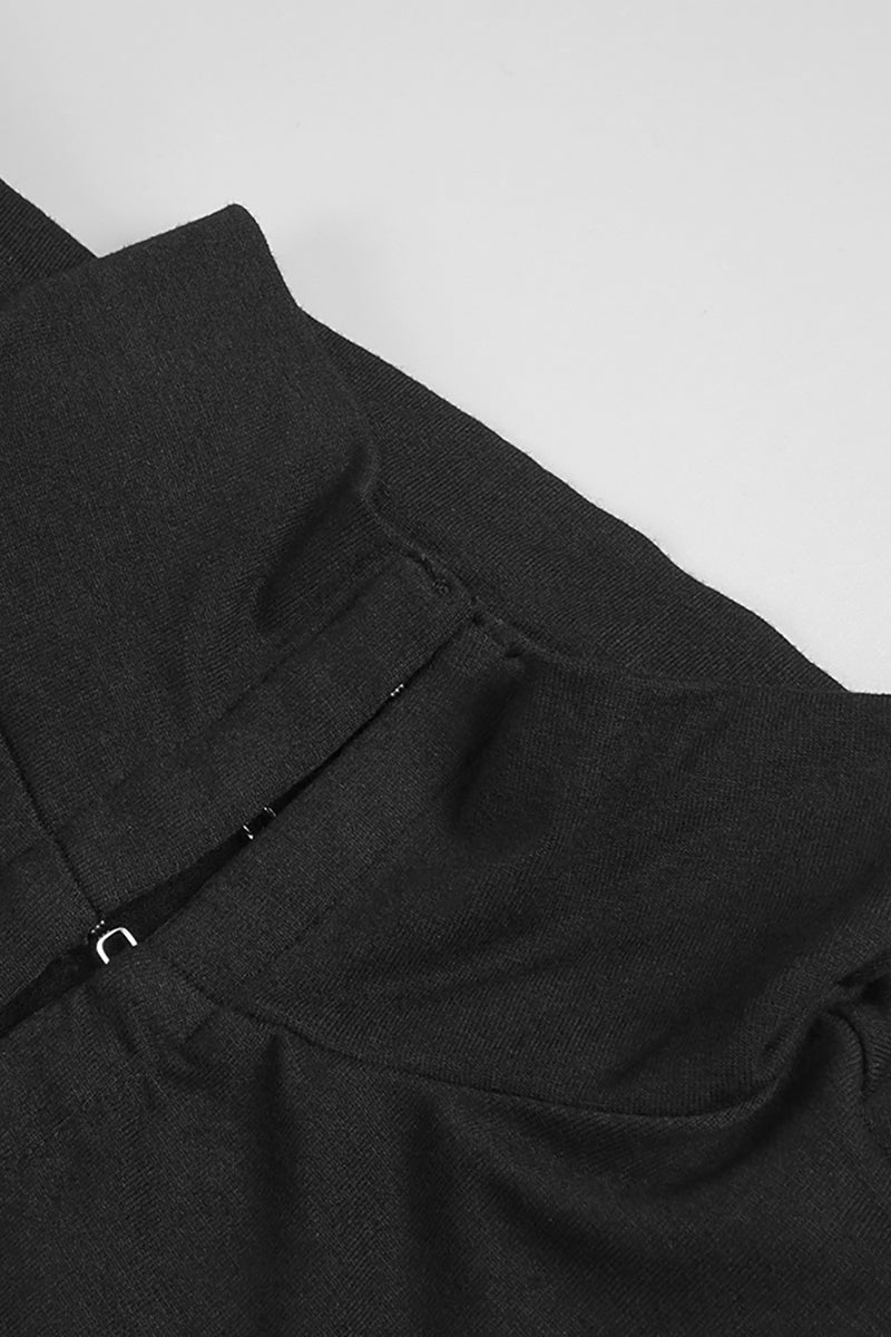 High Thigh Slit Keyhole Maxi Dress in Black