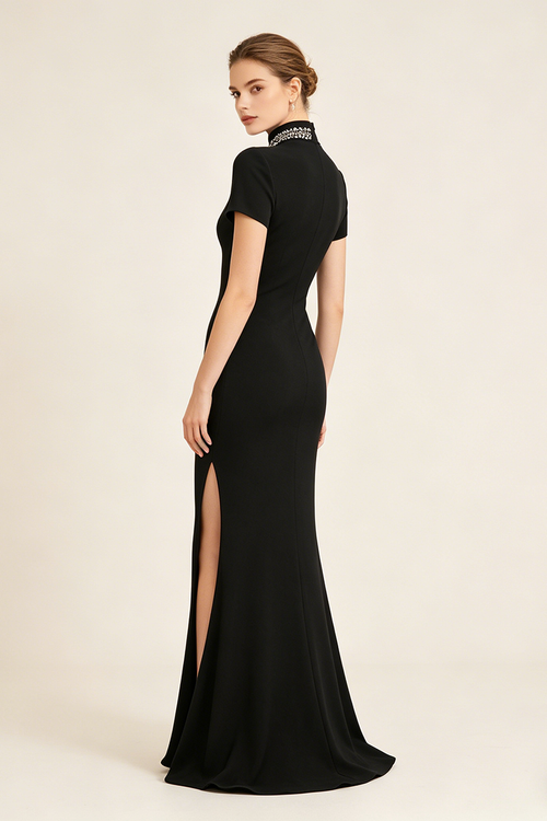 High Thigh Slit Keyhole Maxi Dress in Black – CHICIDA