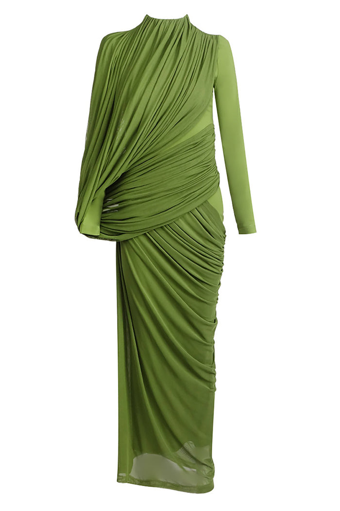 High Neck Asymmetrical Draped Gown