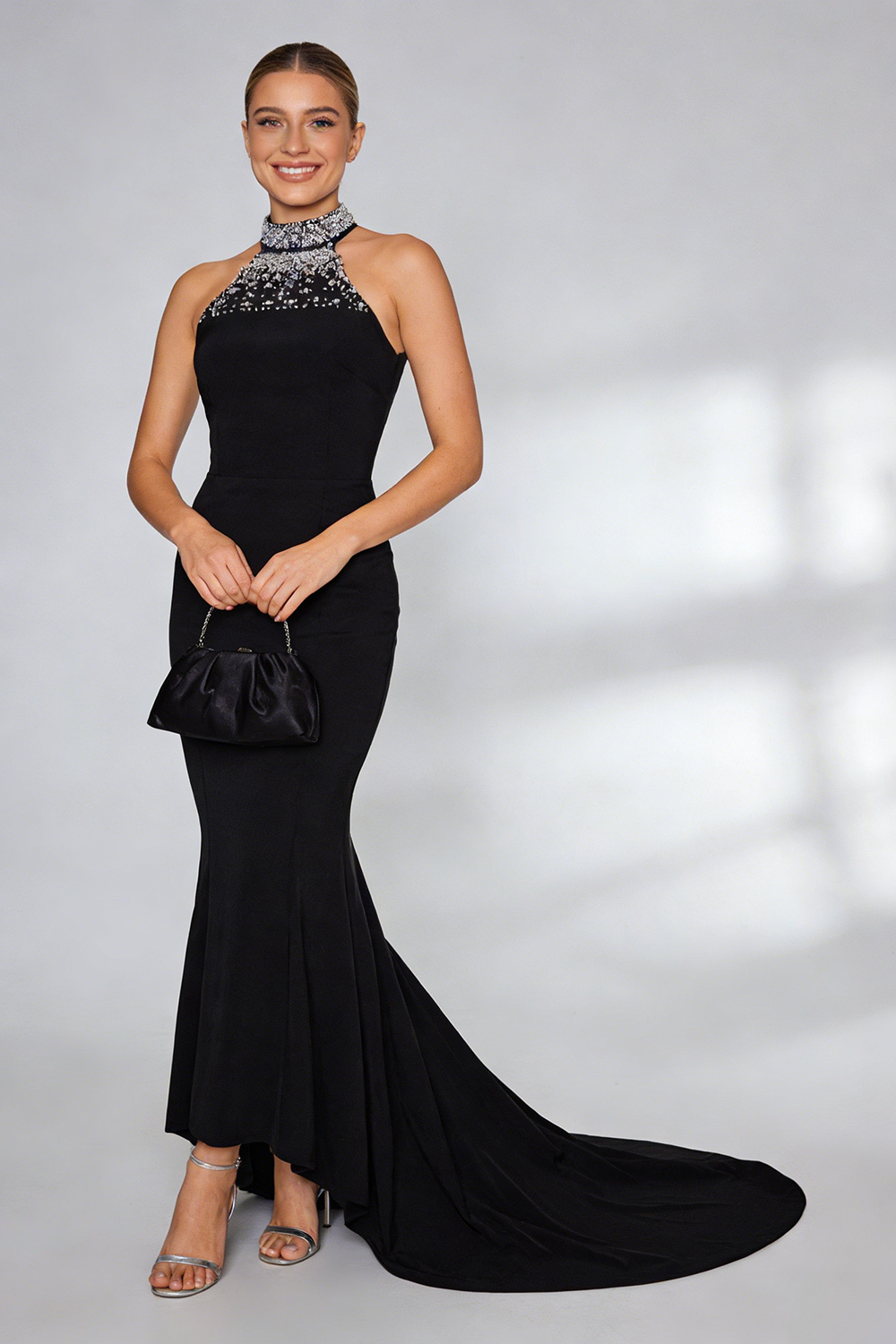Halterneck Pearl Prom Gown