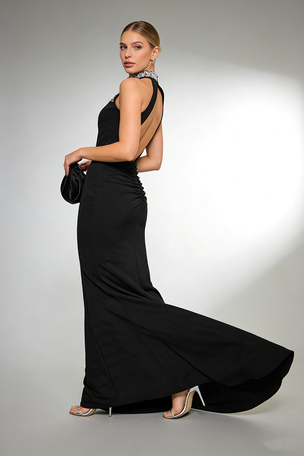 Halterneck Pearl Prom Gown