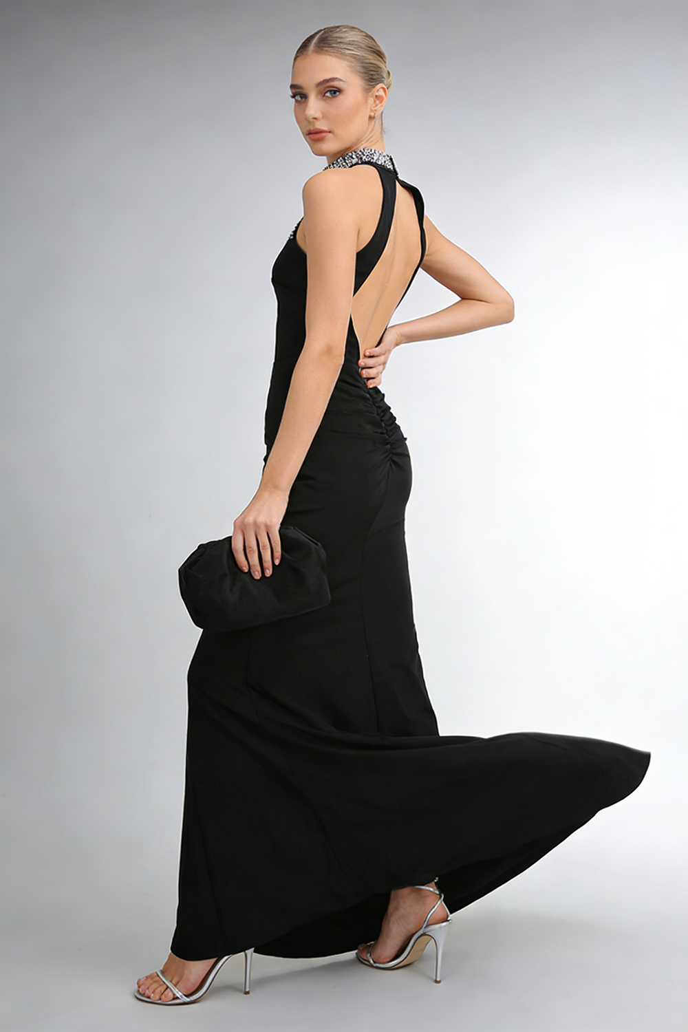 Halterneck Pearl Prom Gown