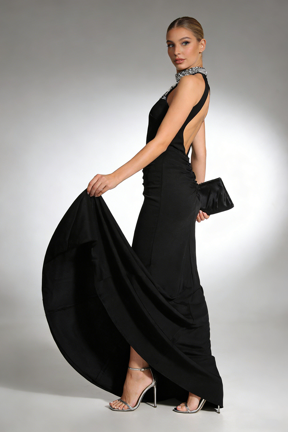 Halterneck Pearl Prom Gown