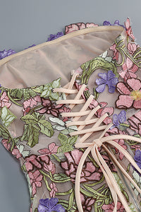 Iris Floral Strapless Ankle Dress in Pink Purple Multi