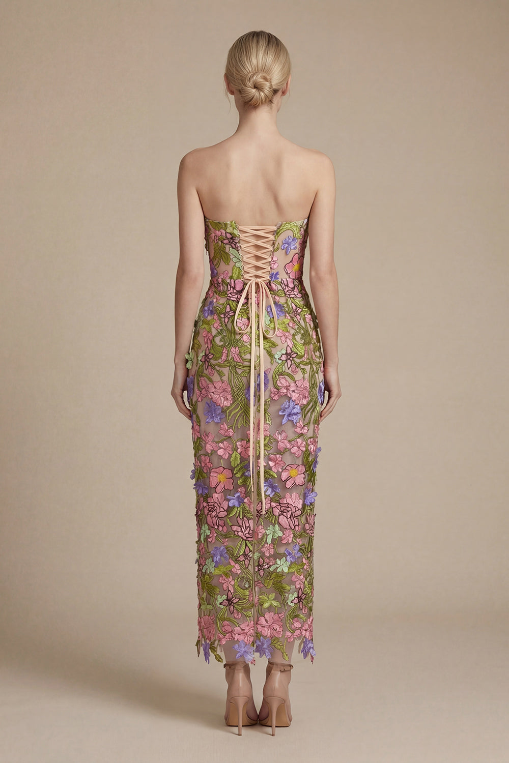 Iris Floral Strapless Ankle Dress in Pink Purple Multi