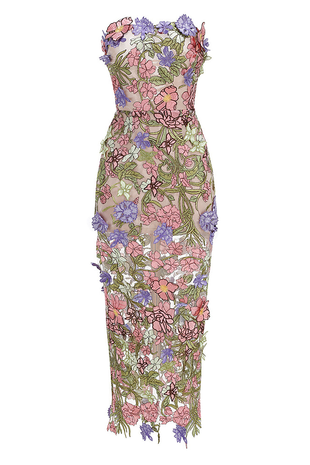 Iris Floral Strapless Ankle Dress in Pink Purple Multi
