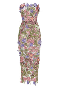 Iris Floral Strapless Ankle Dress in Pink Purple Multi