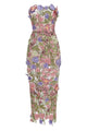 Iris Floral Strapless Ankle Dress in Pink Purple Multi