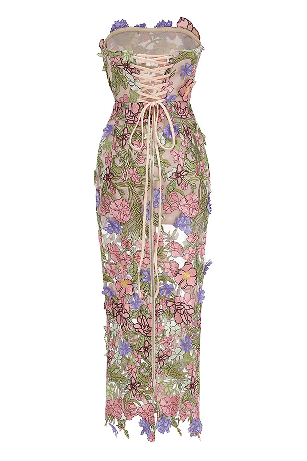 Iris Floral Strapless Ankle Dress in Pink Purple Multi